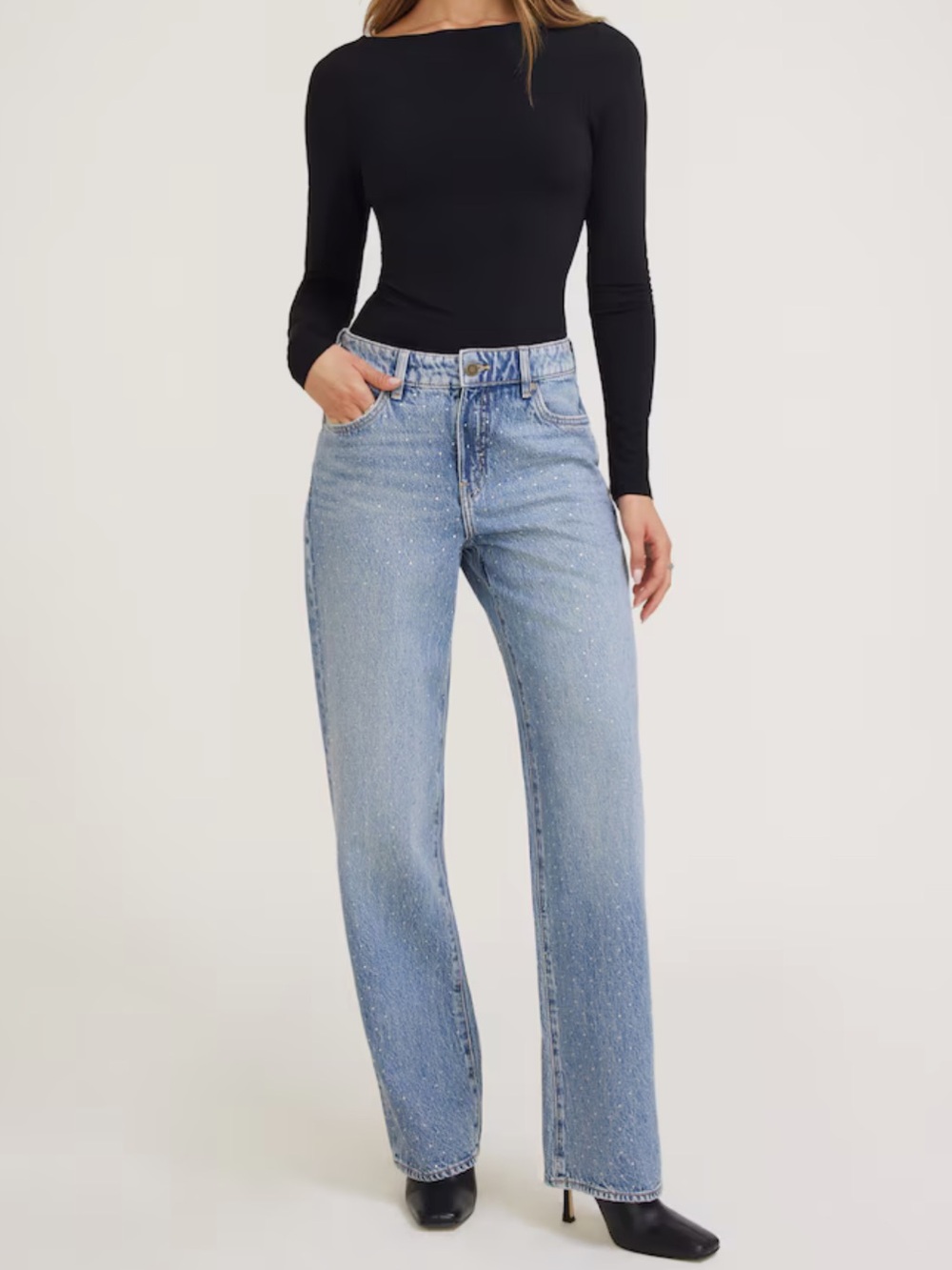 Dynamite Mika Rhinestone Mid Rise Relaxed
Straight Leg Jeans
